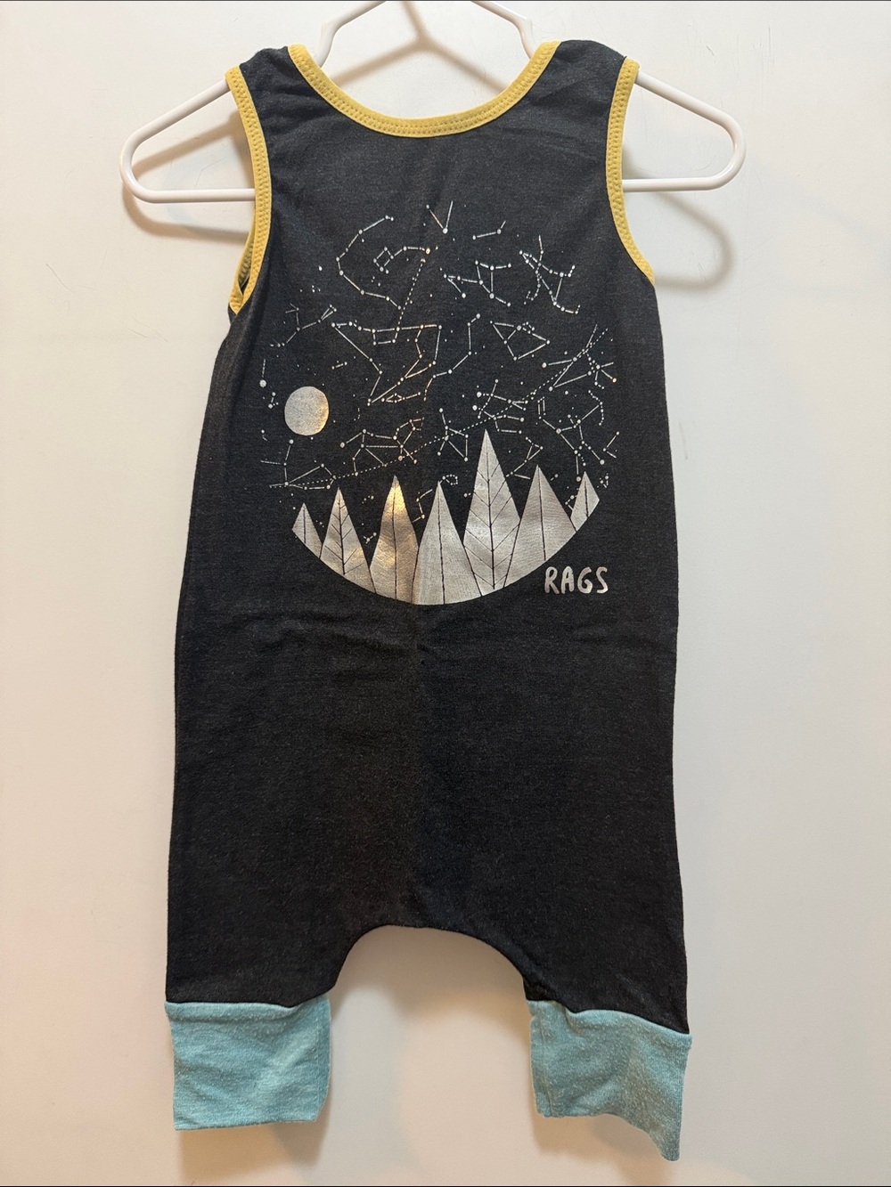 Rags Dark Grey Graphic Romper with Metallic Moon & Mountains 6-12 Months